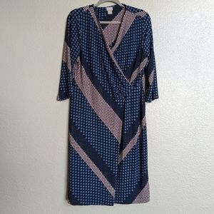 Chico’s blue woman’s size 2 foulard stripe surpluses wrap dress relaxed fit